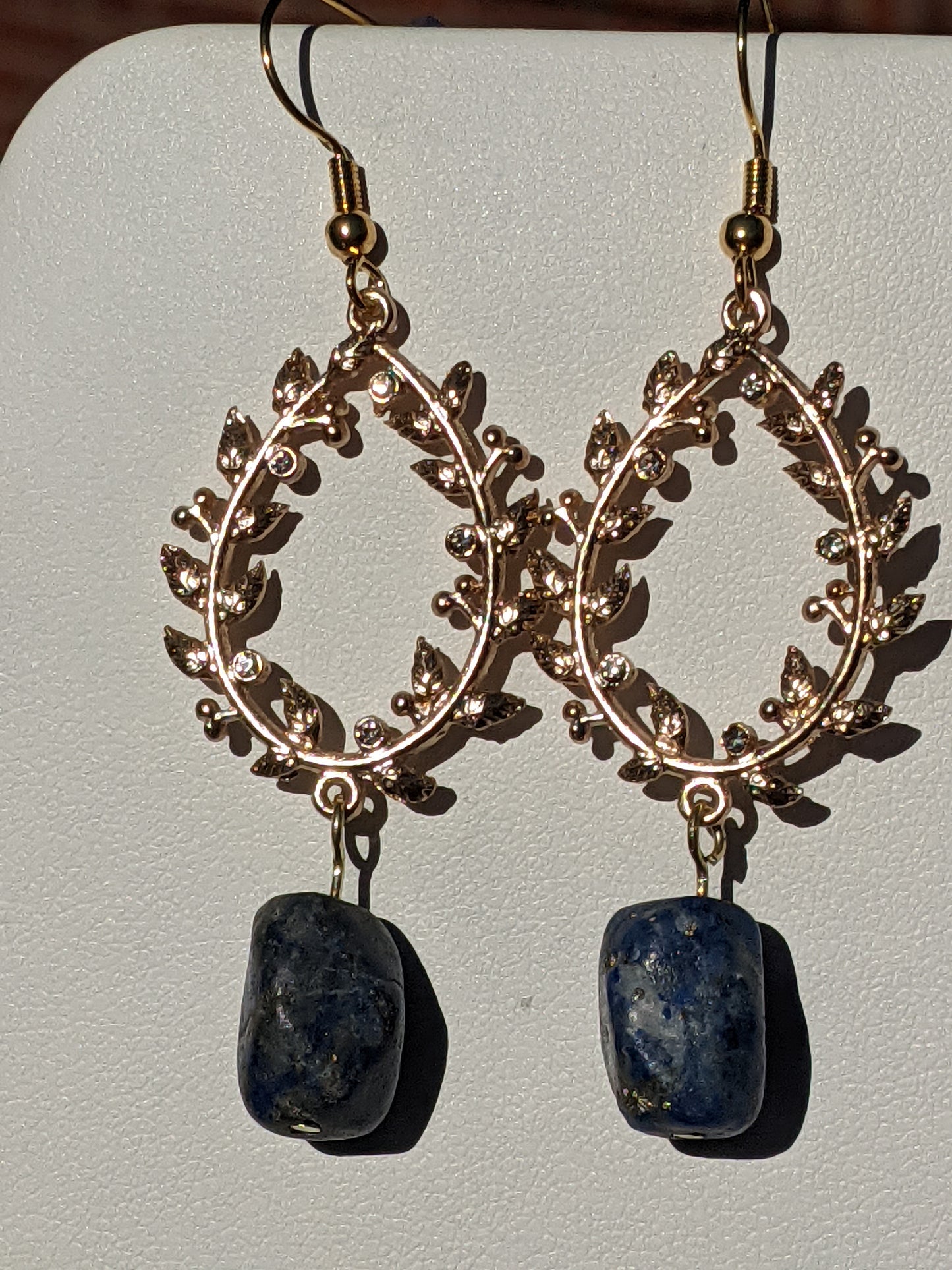 Lapis Lazuli Laurel Wreath Gold-tone Earrings