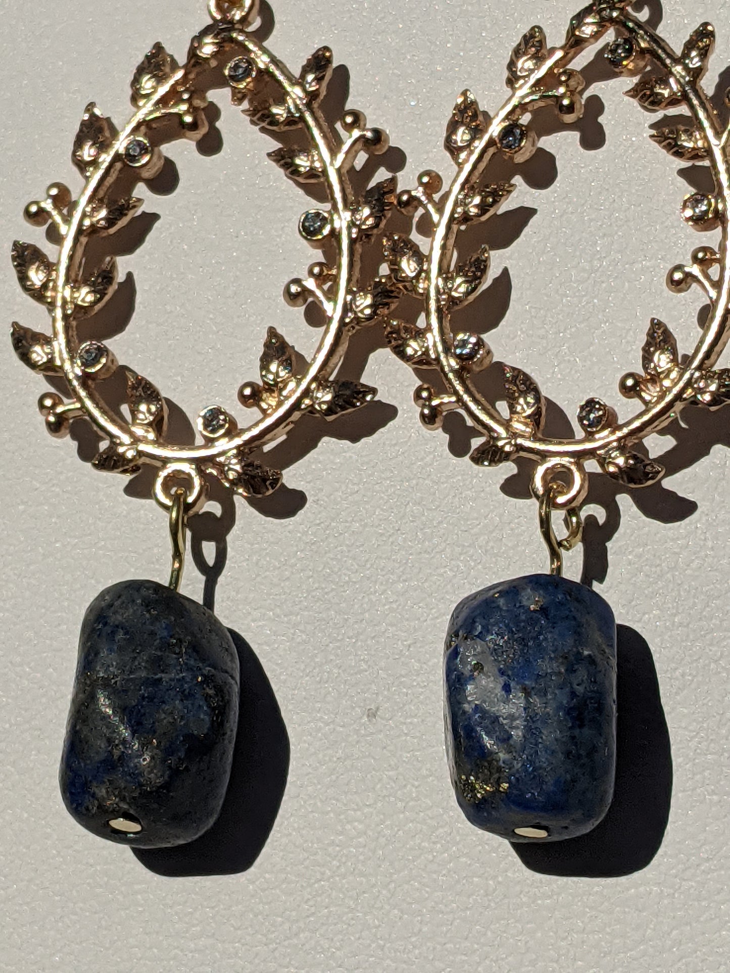 Lapis Lazuli Laurel Wreath Gold-tone Earrings