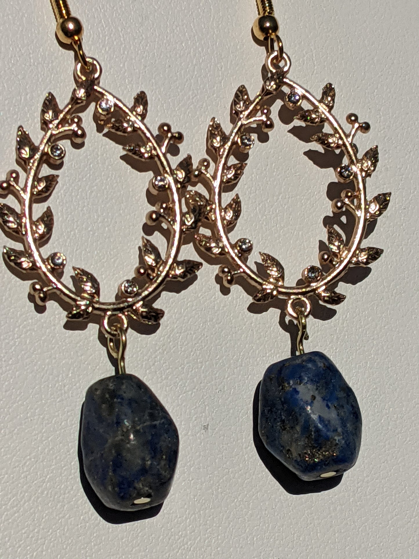 Lapis Lazuli Laurel Wreath Gold-tone Earrings