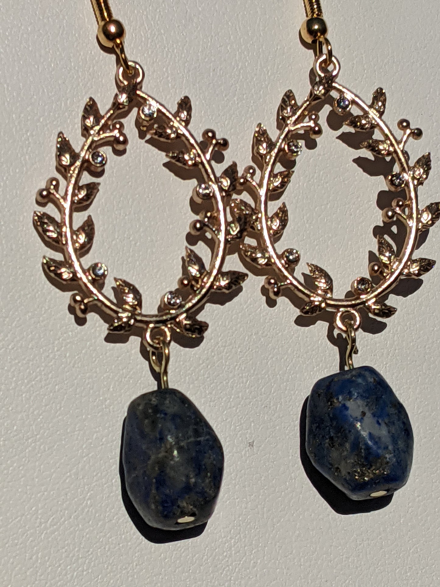 Lapis Lazuli Laurel Wreath Gold-tone Earrings