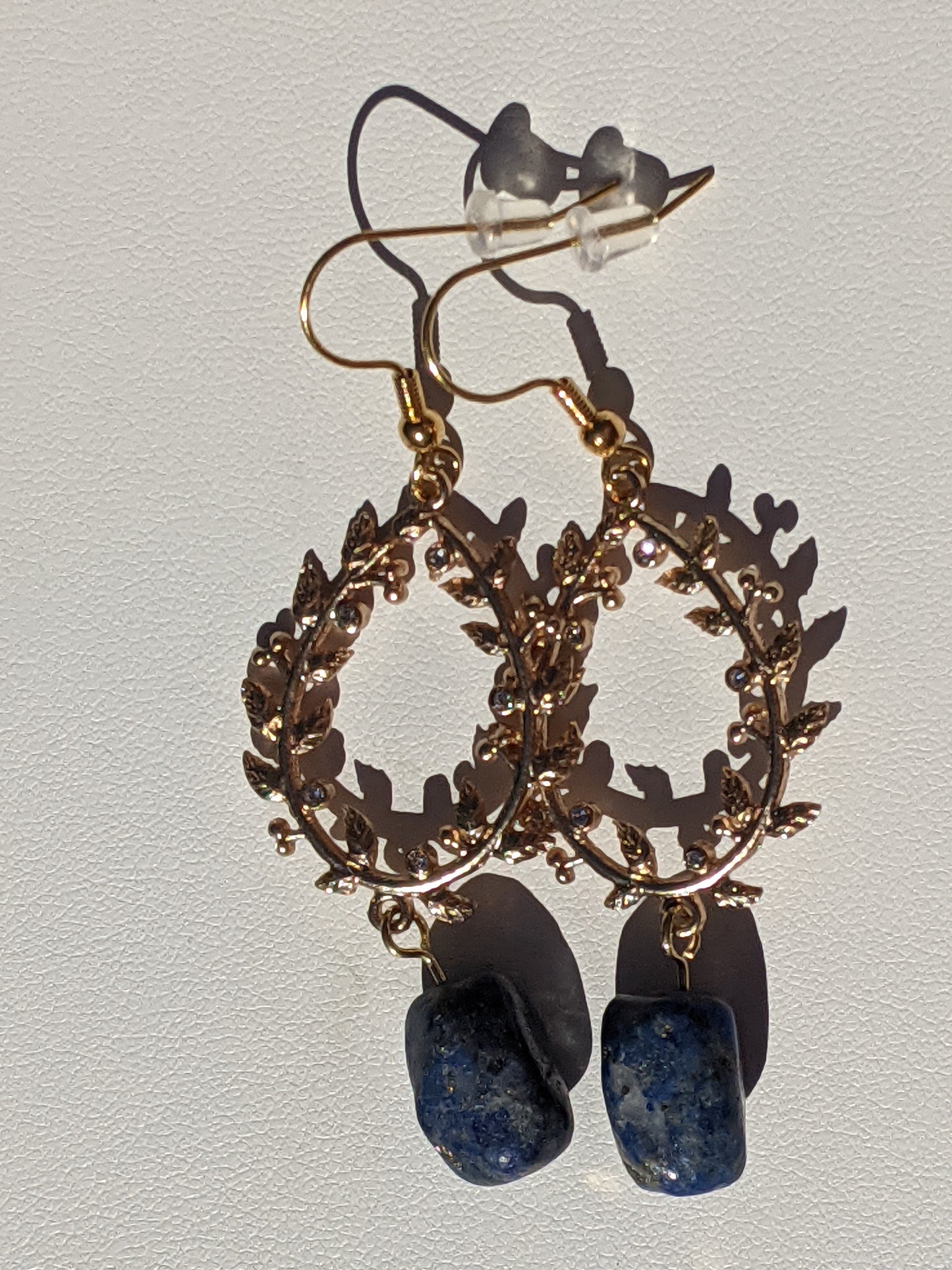 Lapis Lazuli Laurel Wreath Gold-tone Earrings