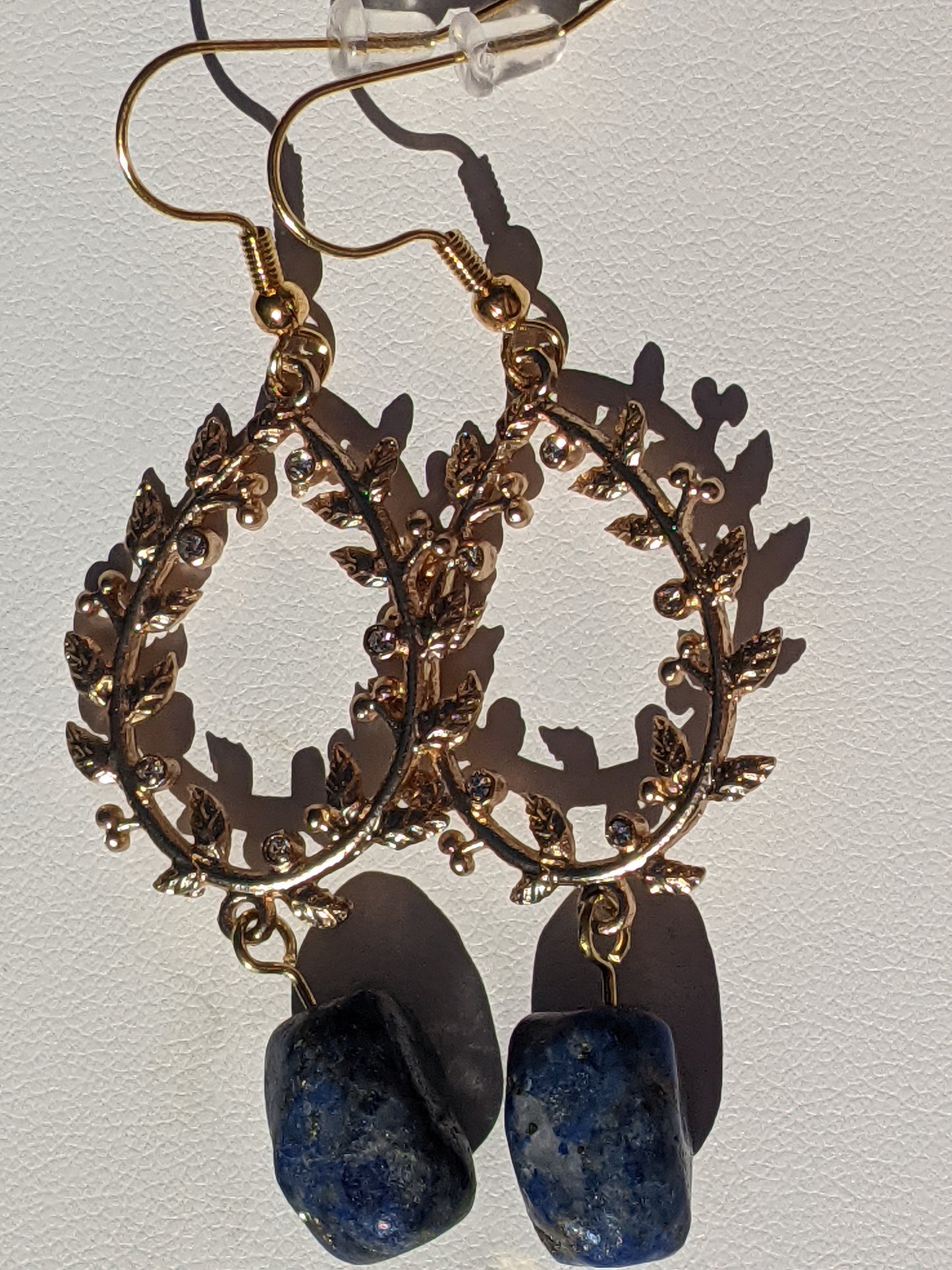 Lapis Lazuli Laurel Wreath Gold-tone Earrings