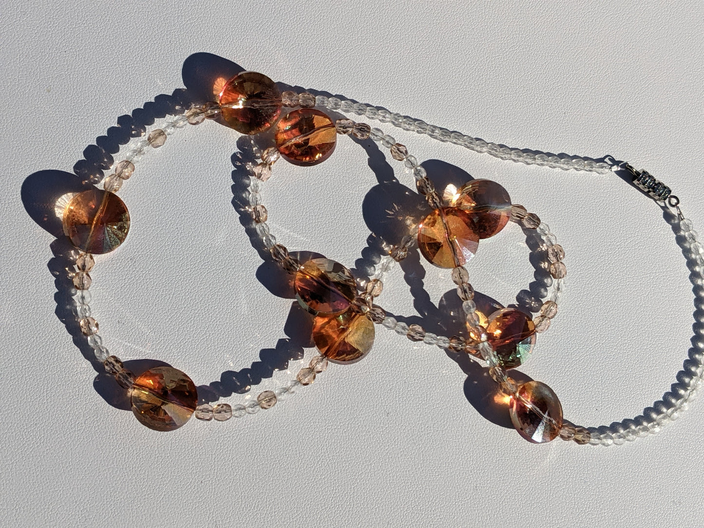 Peach Crystal Prisms and Glass Bead Necklace