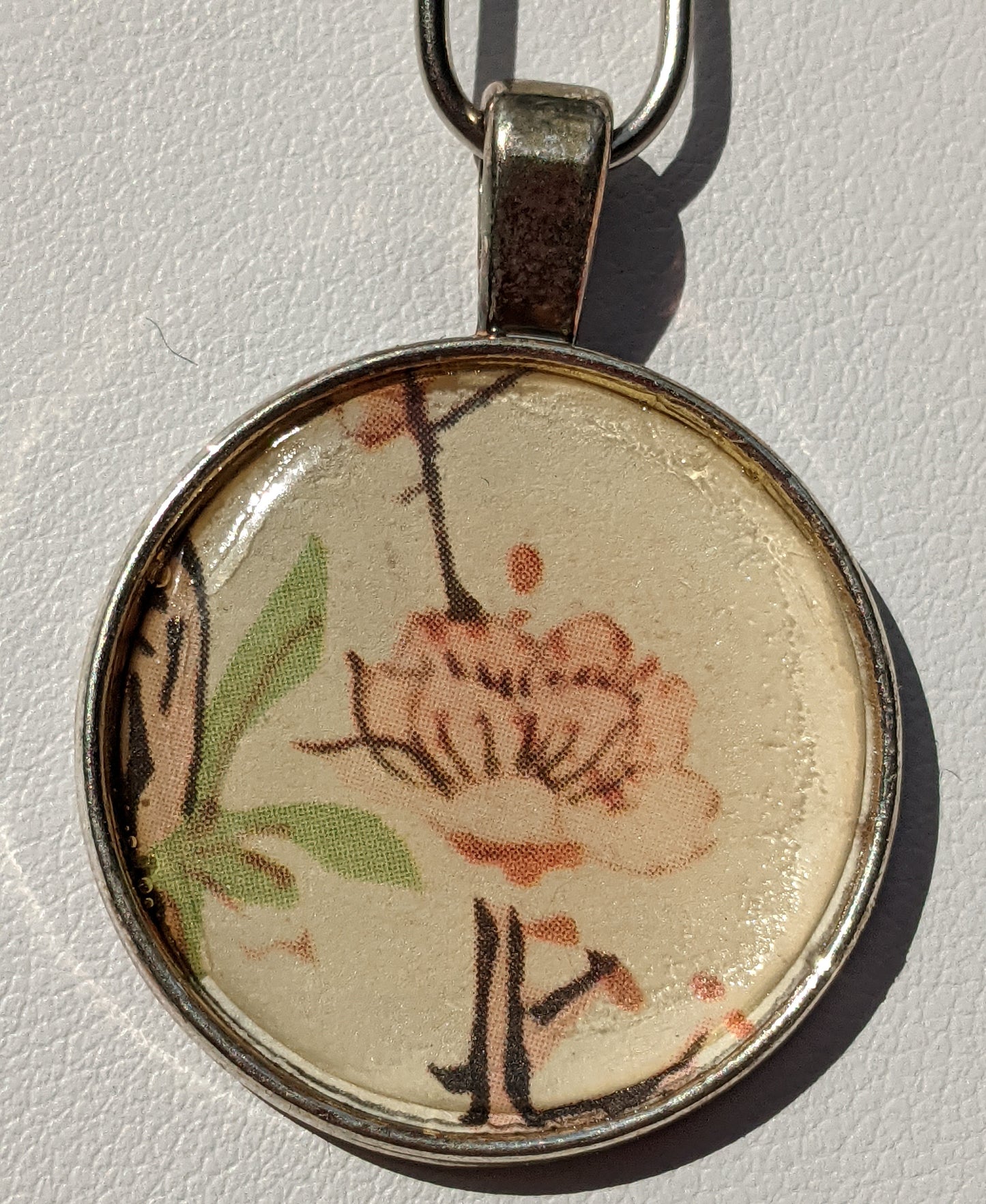 Stylized Pink Cherry Blossom Print Silver-tone Pendant