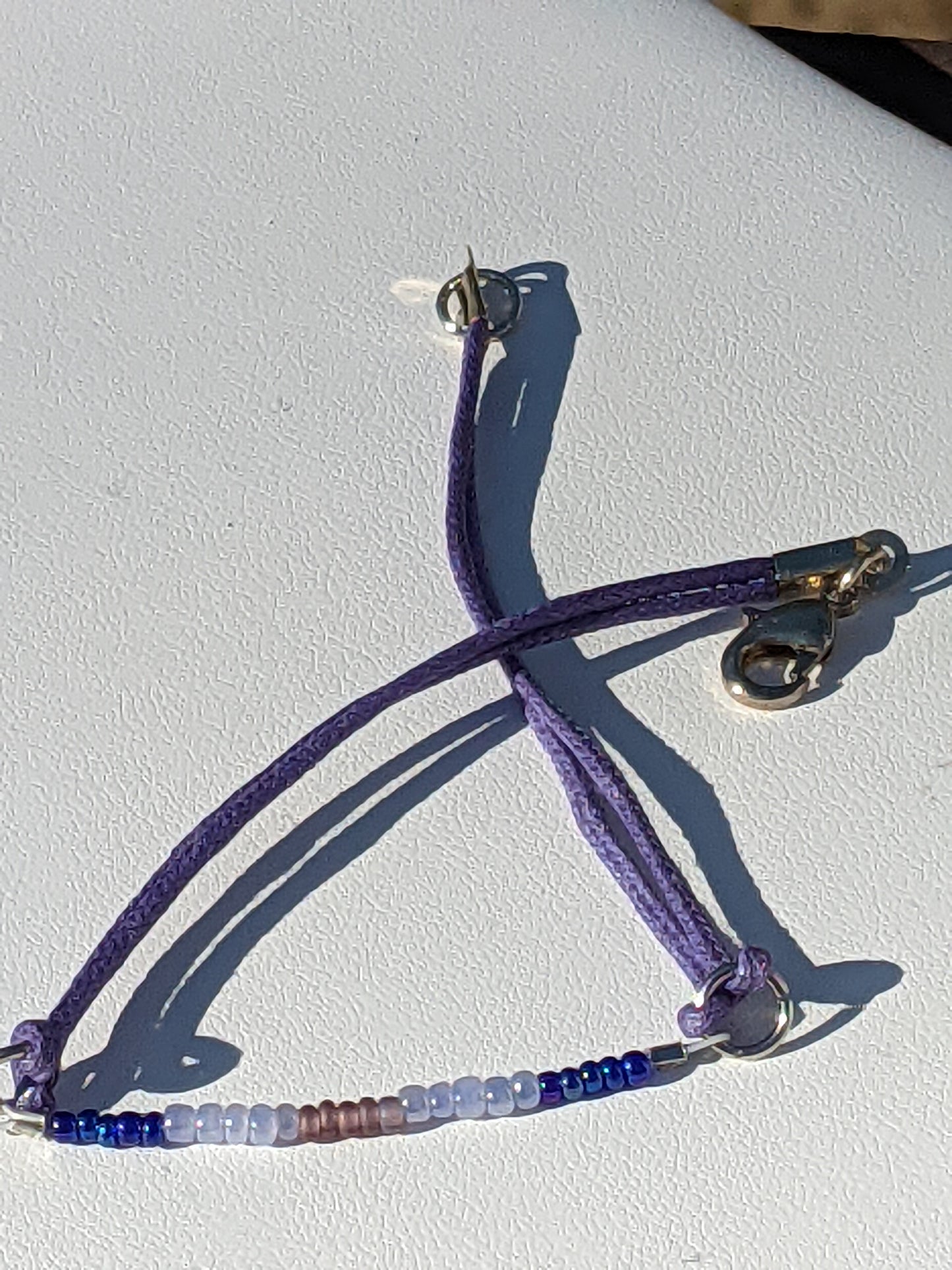 Long Purple Cord Bracelet with Purple Ombre Seed Bead Bar
