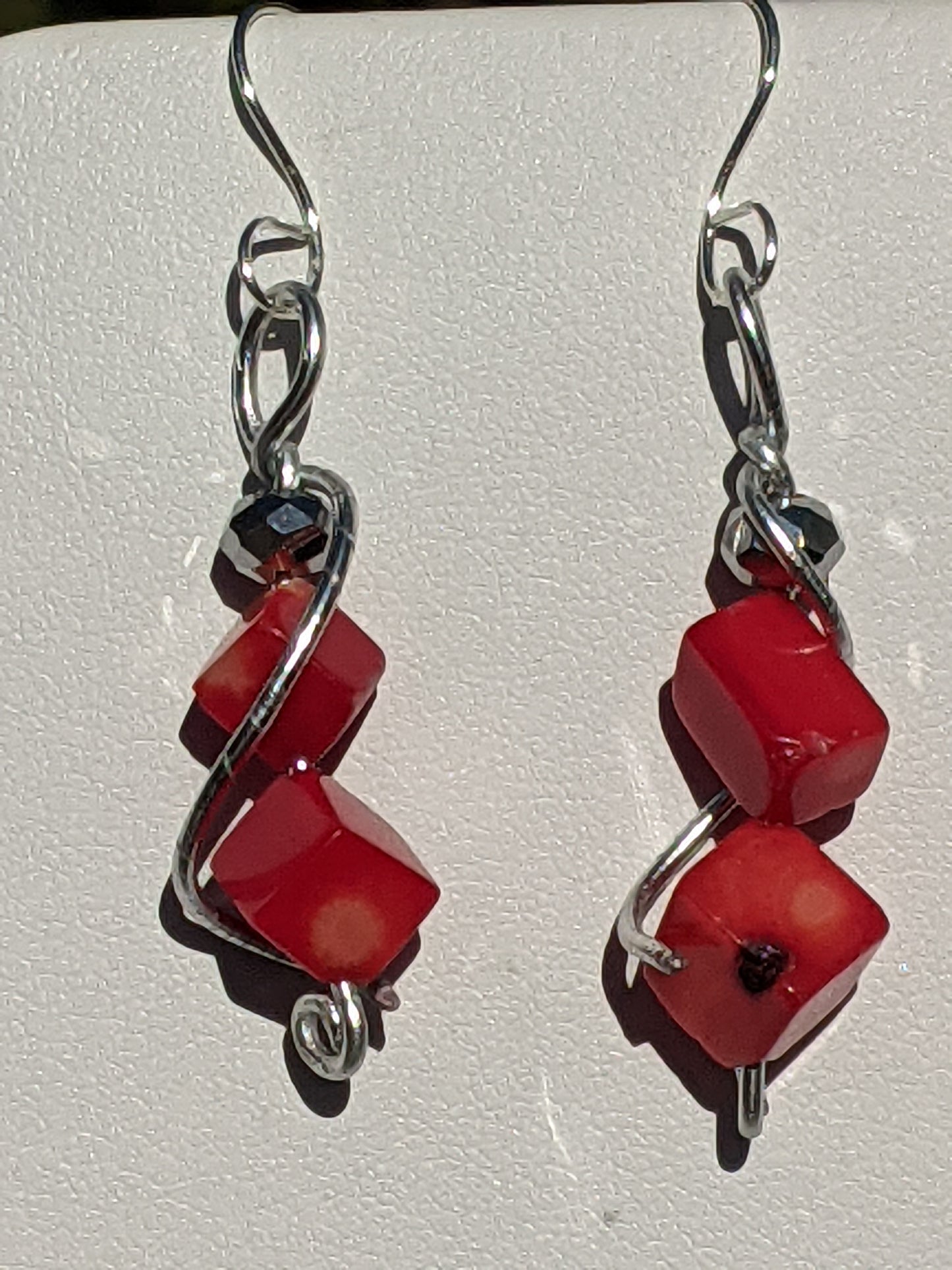 Hand-wired Earrings with Red Jasper Cubes