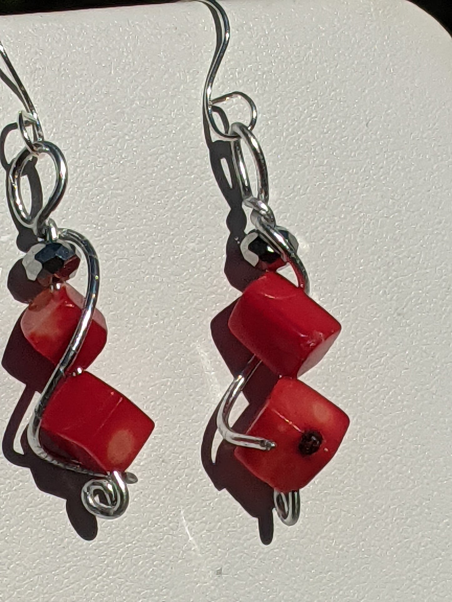 Hand-wired Earrings with Red Jasper Cubes