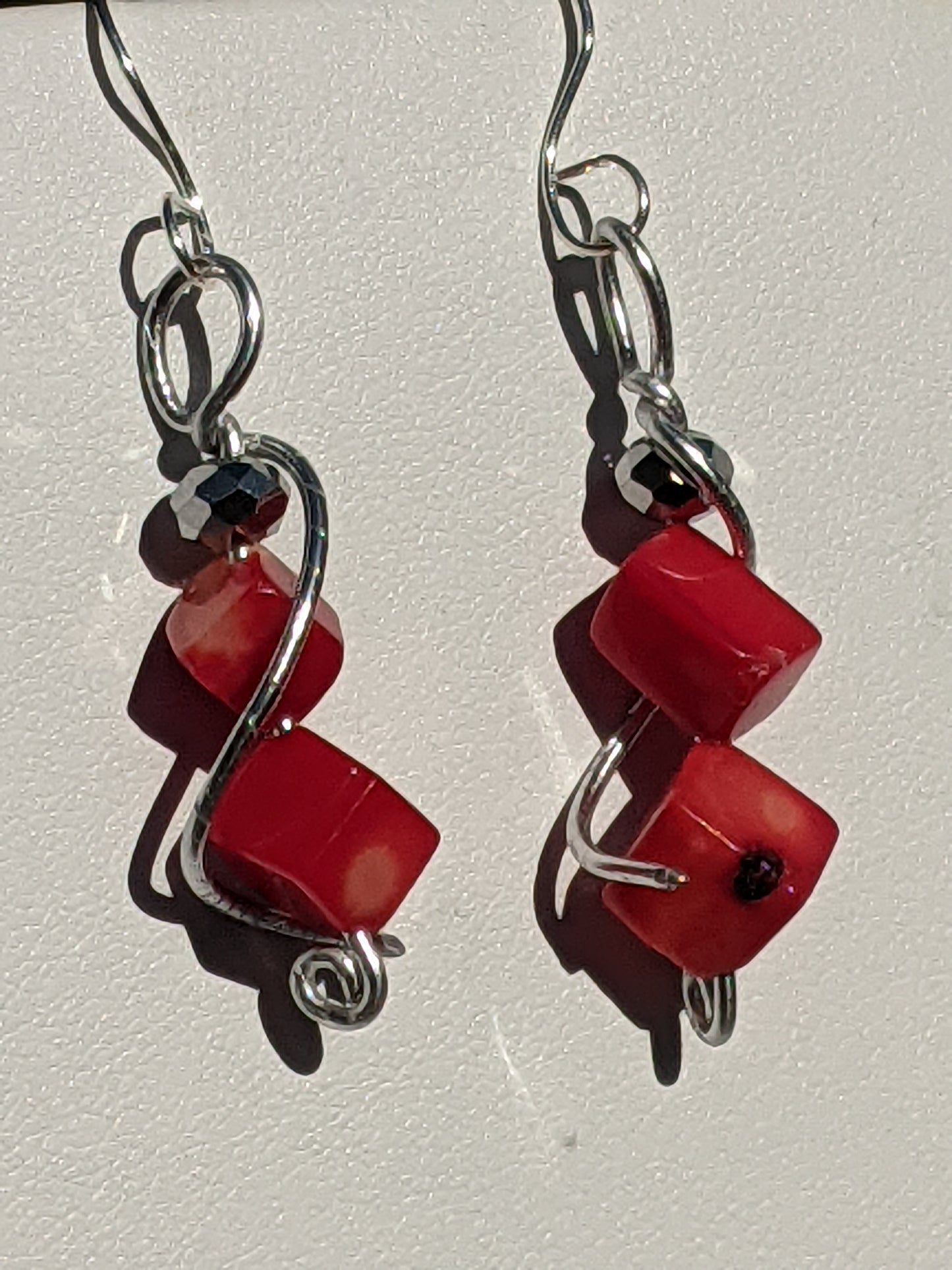 Hand-wired Earrings with Red Jasper Cubes