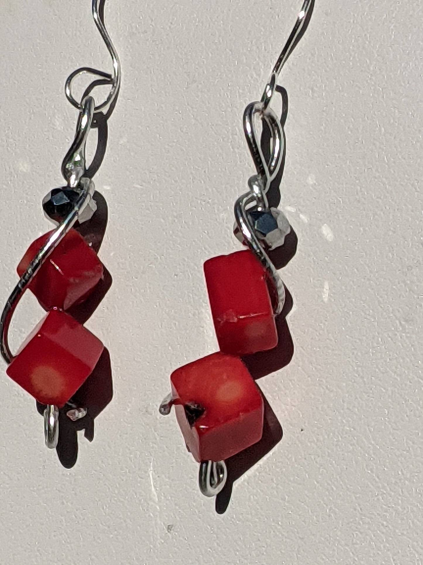 Hand-wired Earrings with Red Jasper Cubes