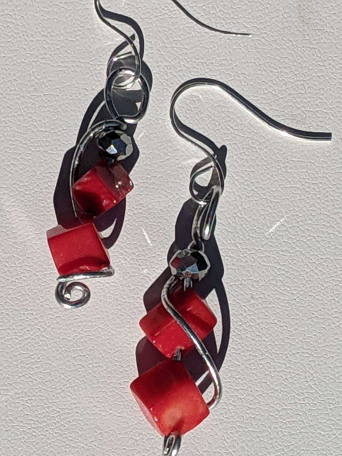 Hand-wired Earrings with Red Jasper Cubes