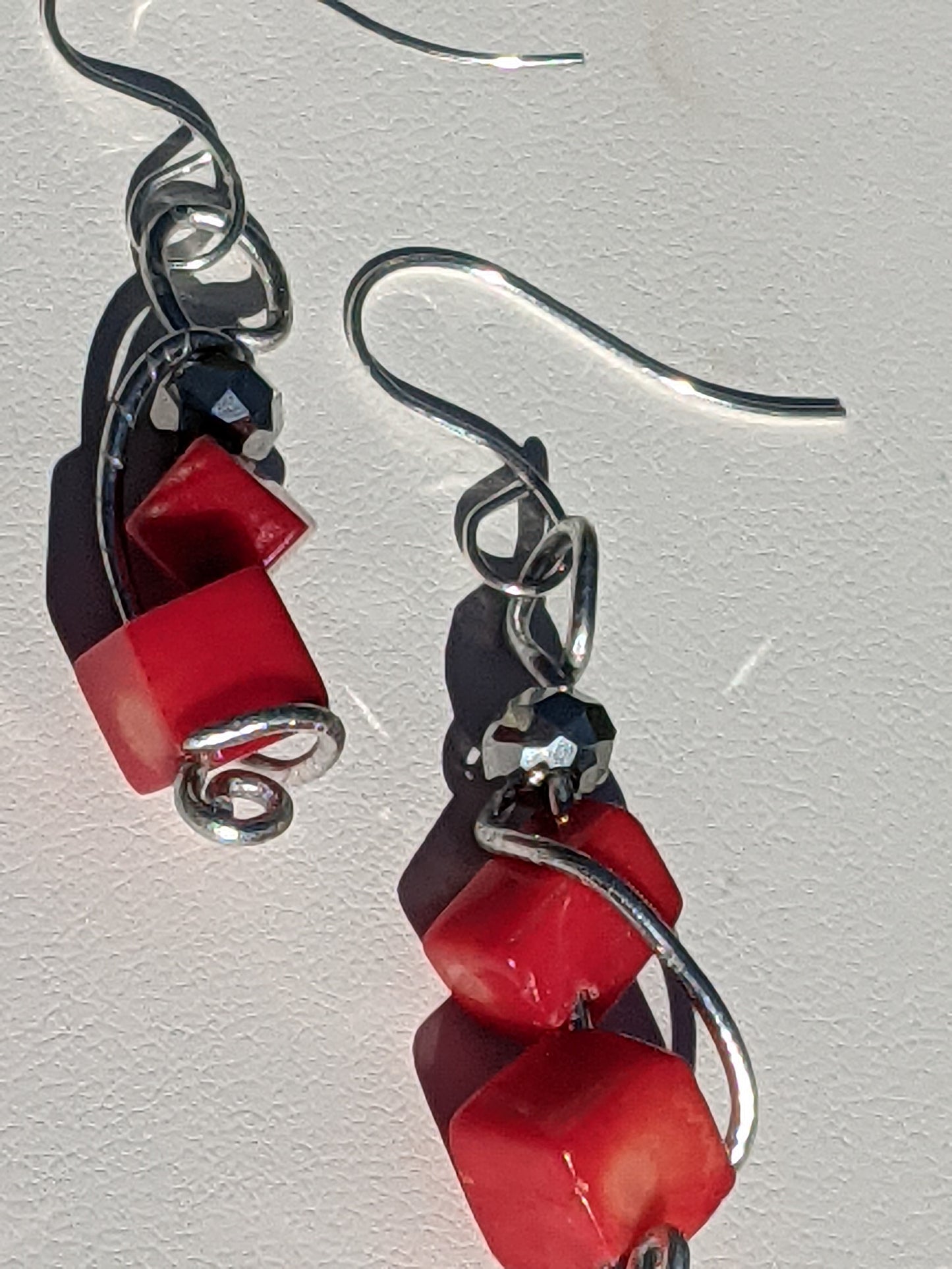 Hand-wired Earrings with Red Jasper Cubes