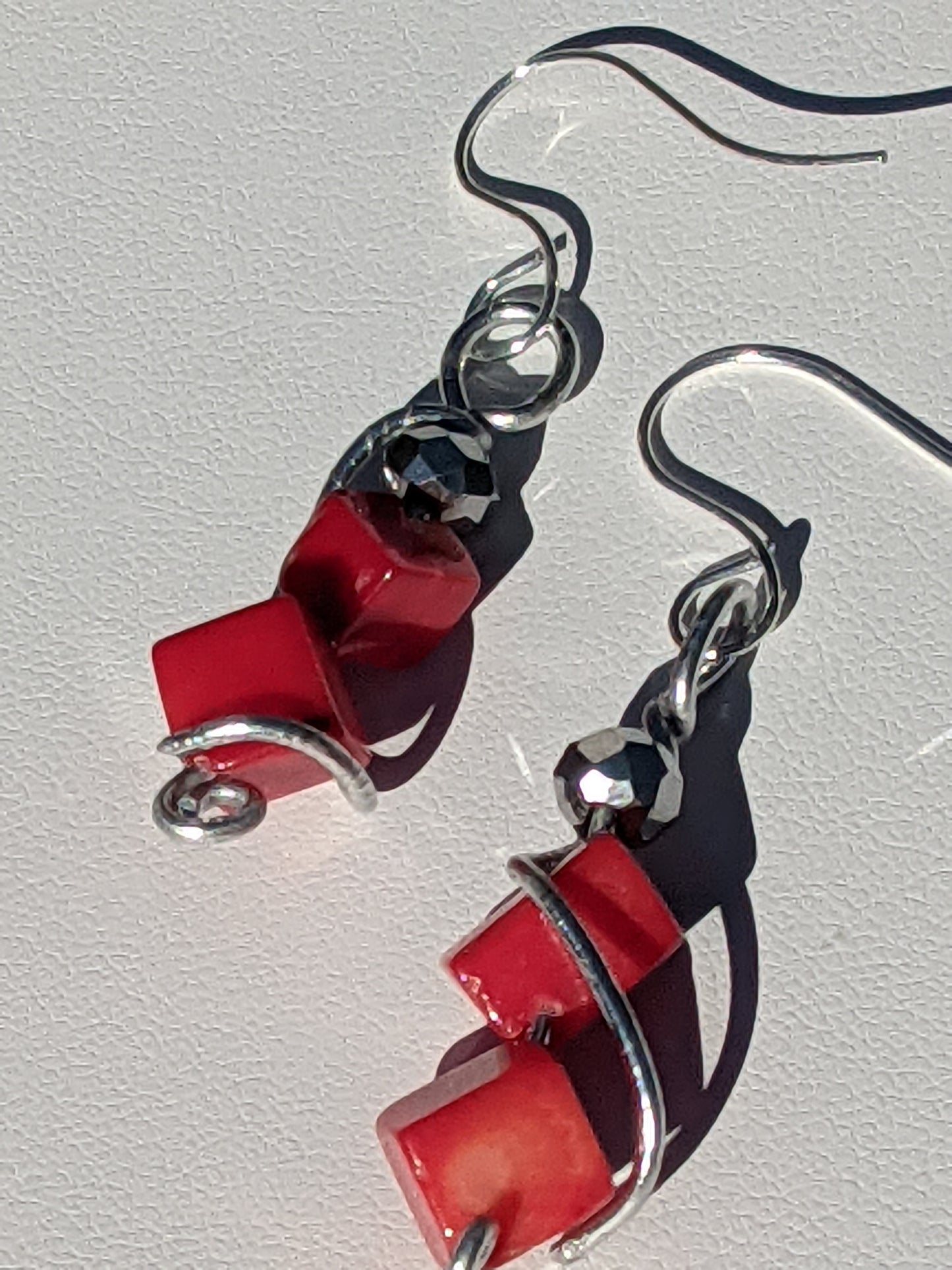 Hand-wired Earrings with Red Jasper Cubes