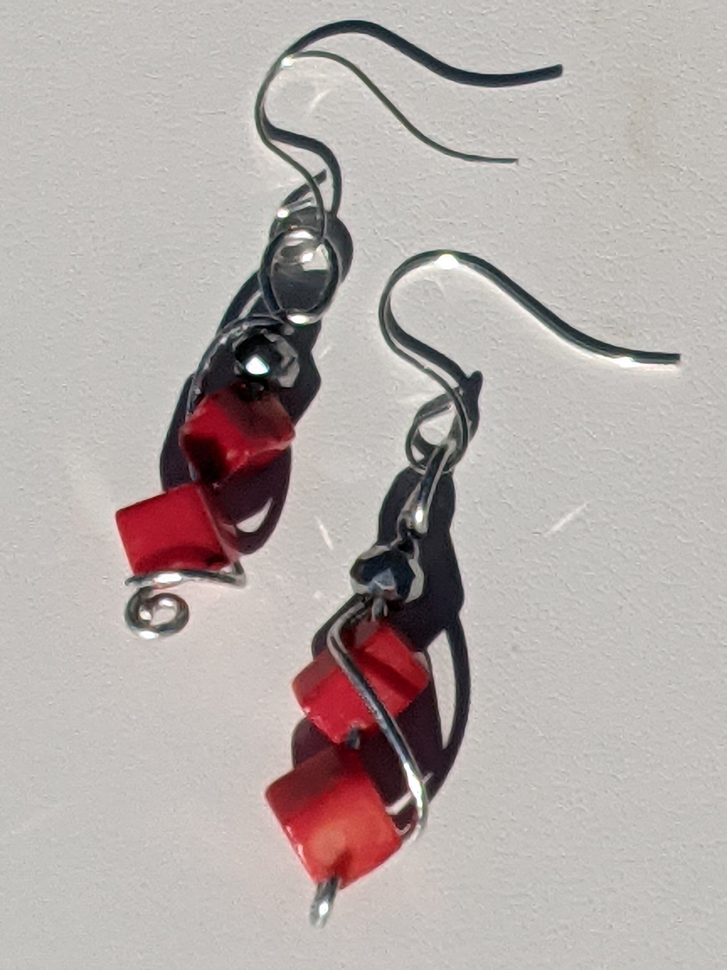 Hand-wired Earrings with Red Jasper Cubes