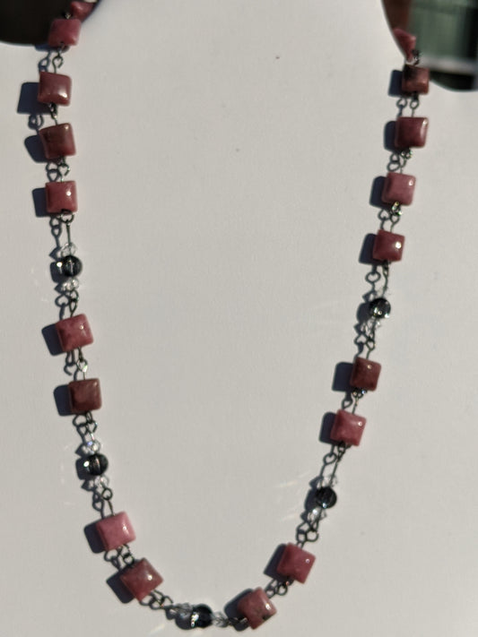 Rose Agate and Swarovski Crystal Chain Necklace