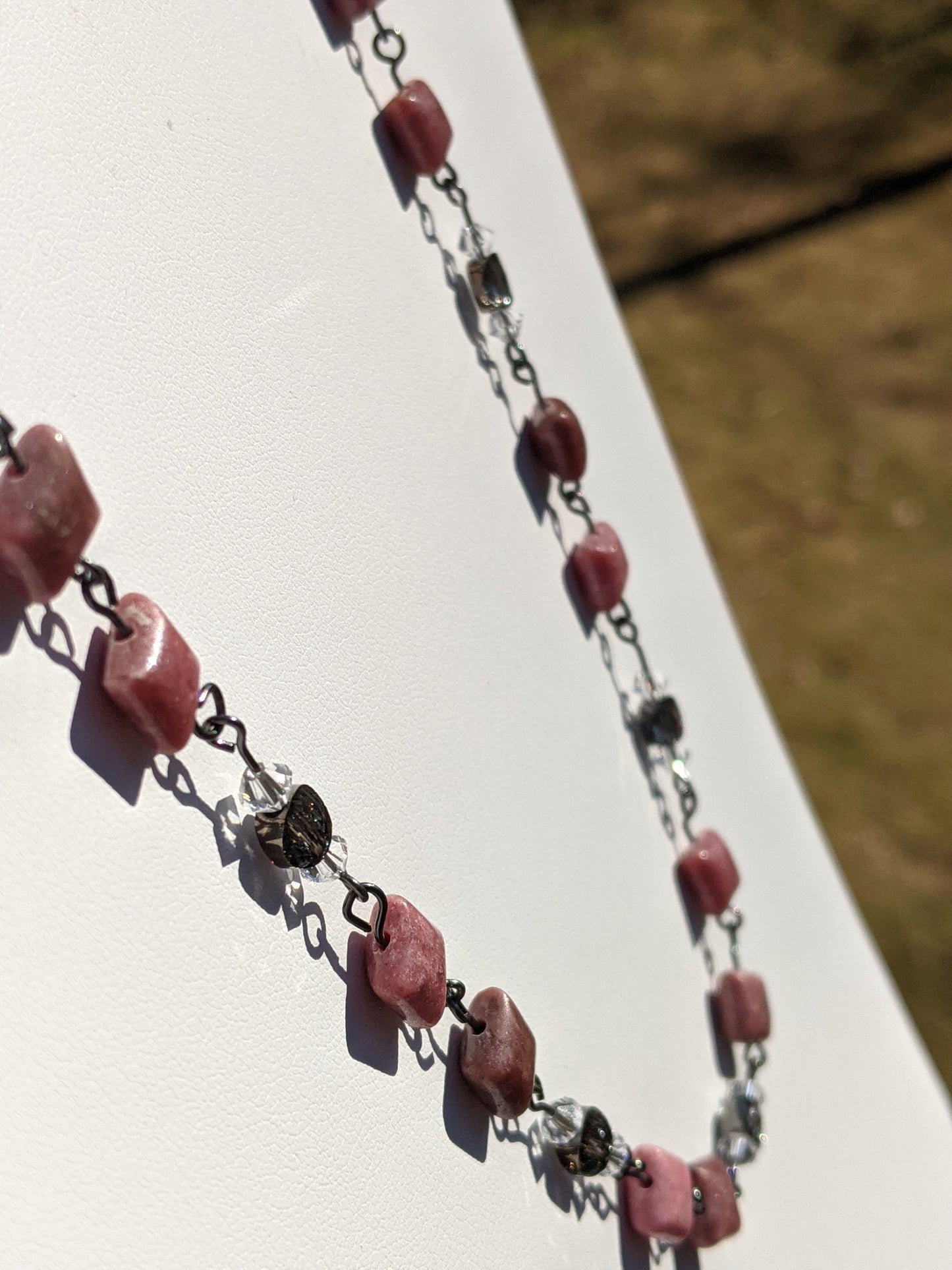 Rose Agate and Swarovski Crystal Chain Necklace