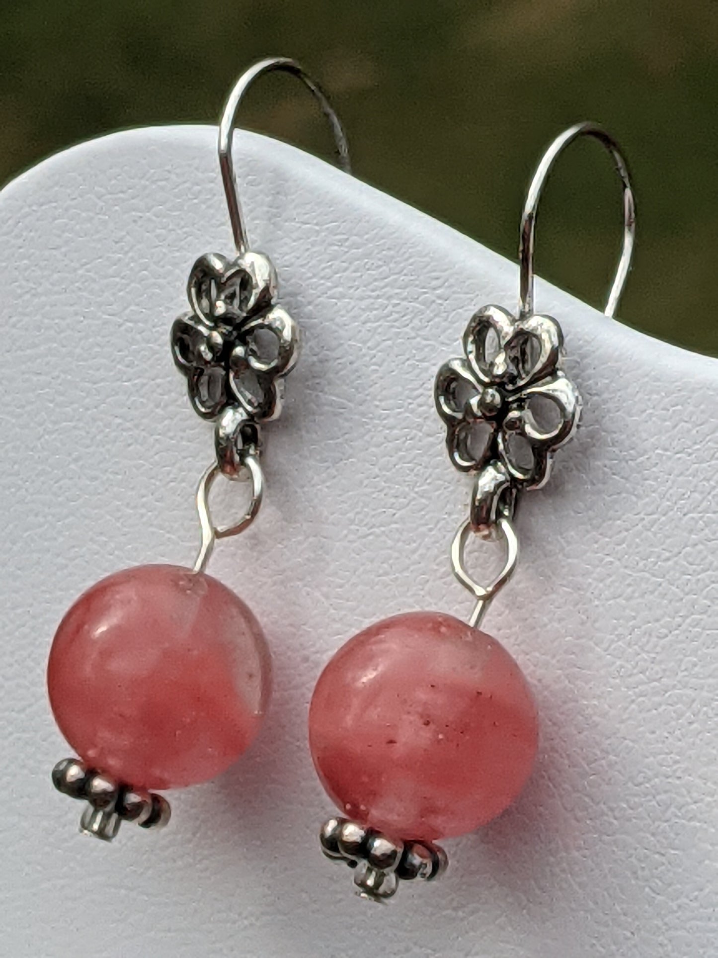 Strawberry Quartz Earrings on Flower Hook