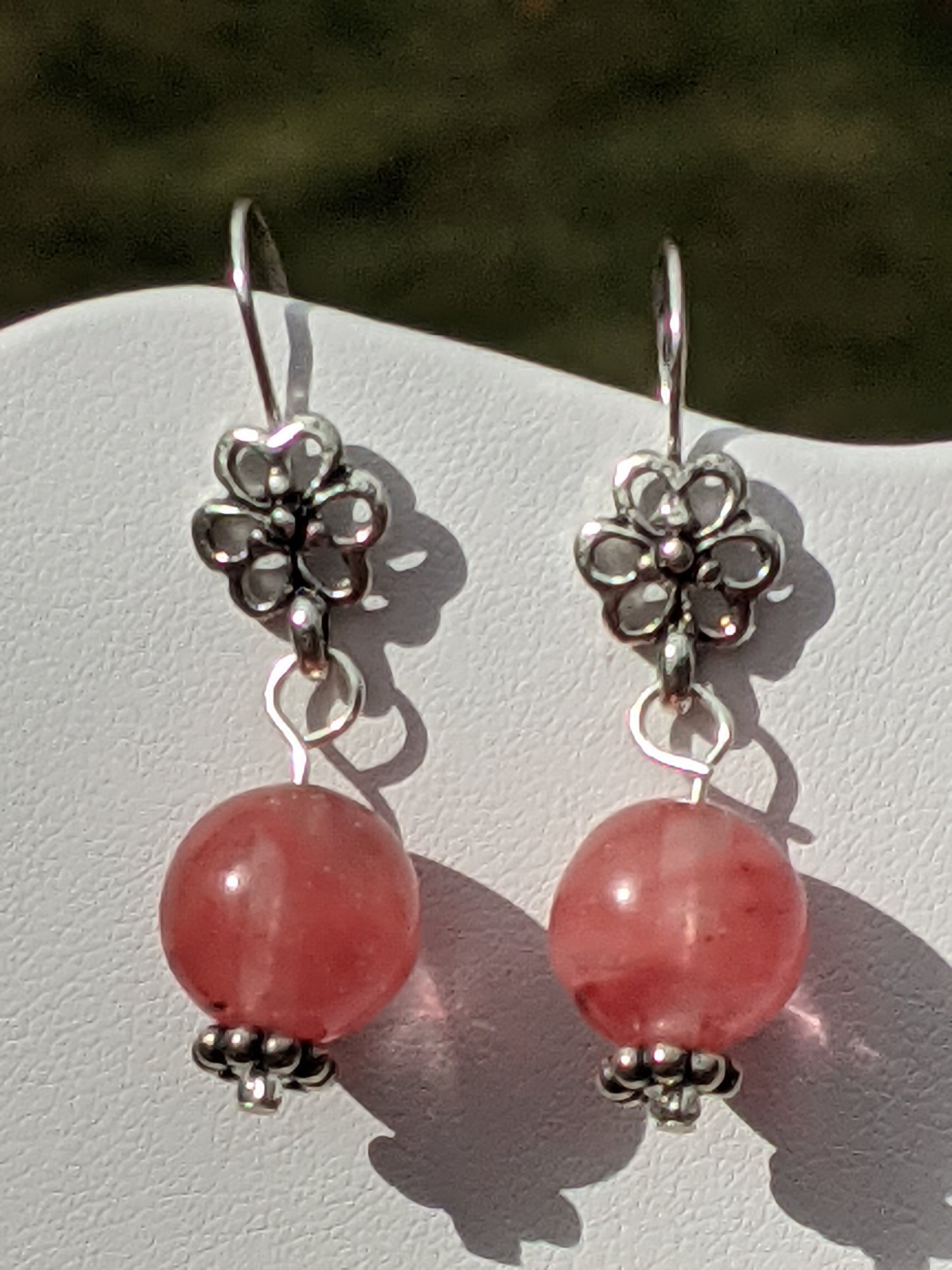 Strawberry Quartz Earrings on Flower Hook