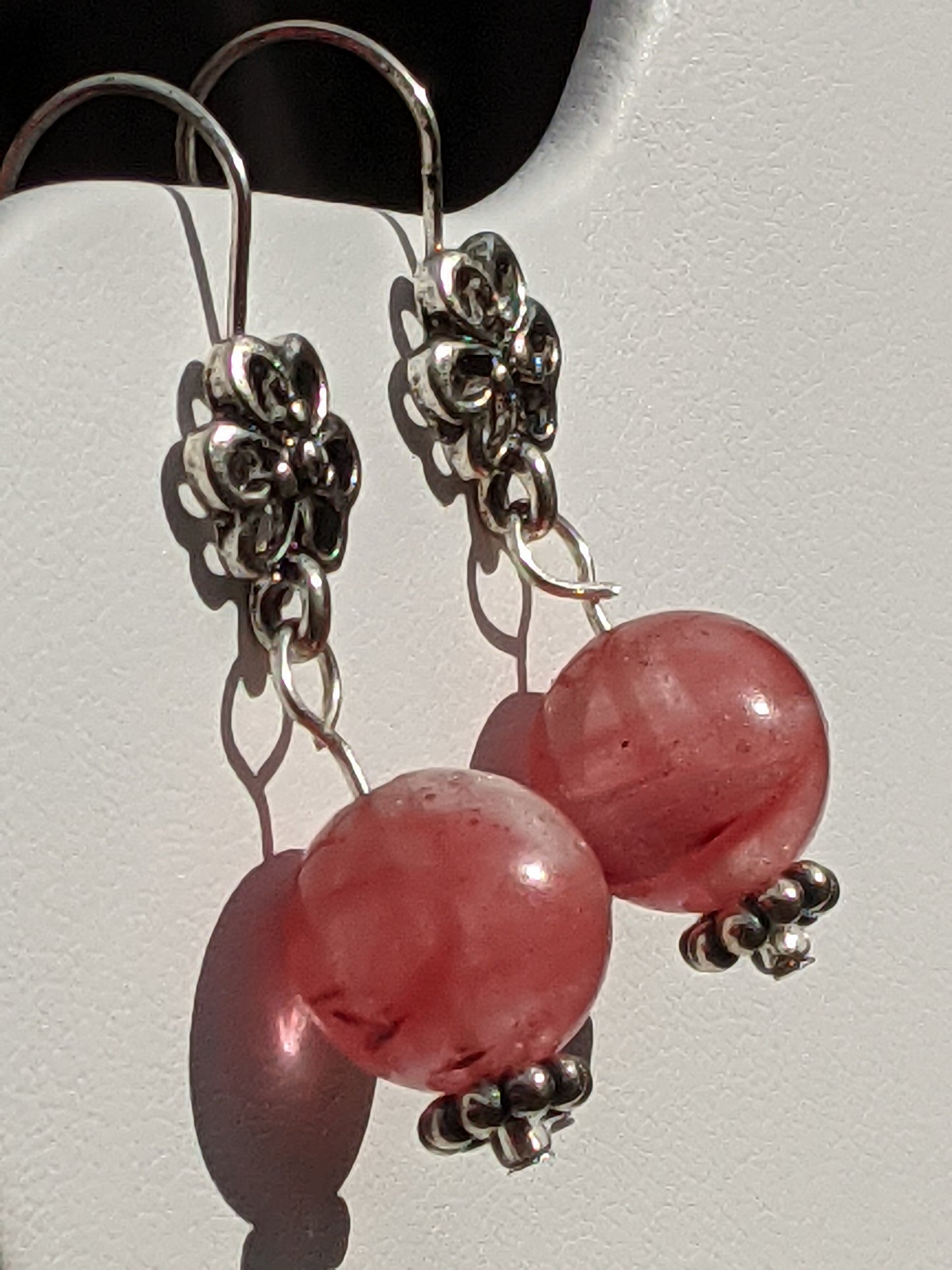 Strawberry Quartz Earrings on Flower Hook