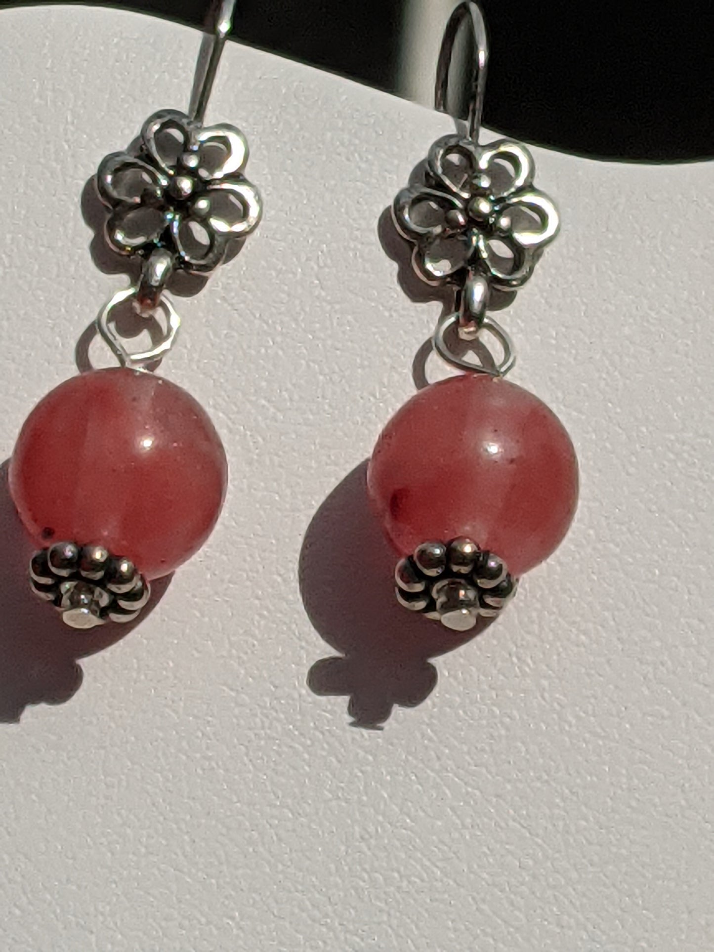 Strawberry Quartz Earrings on Flower Hook