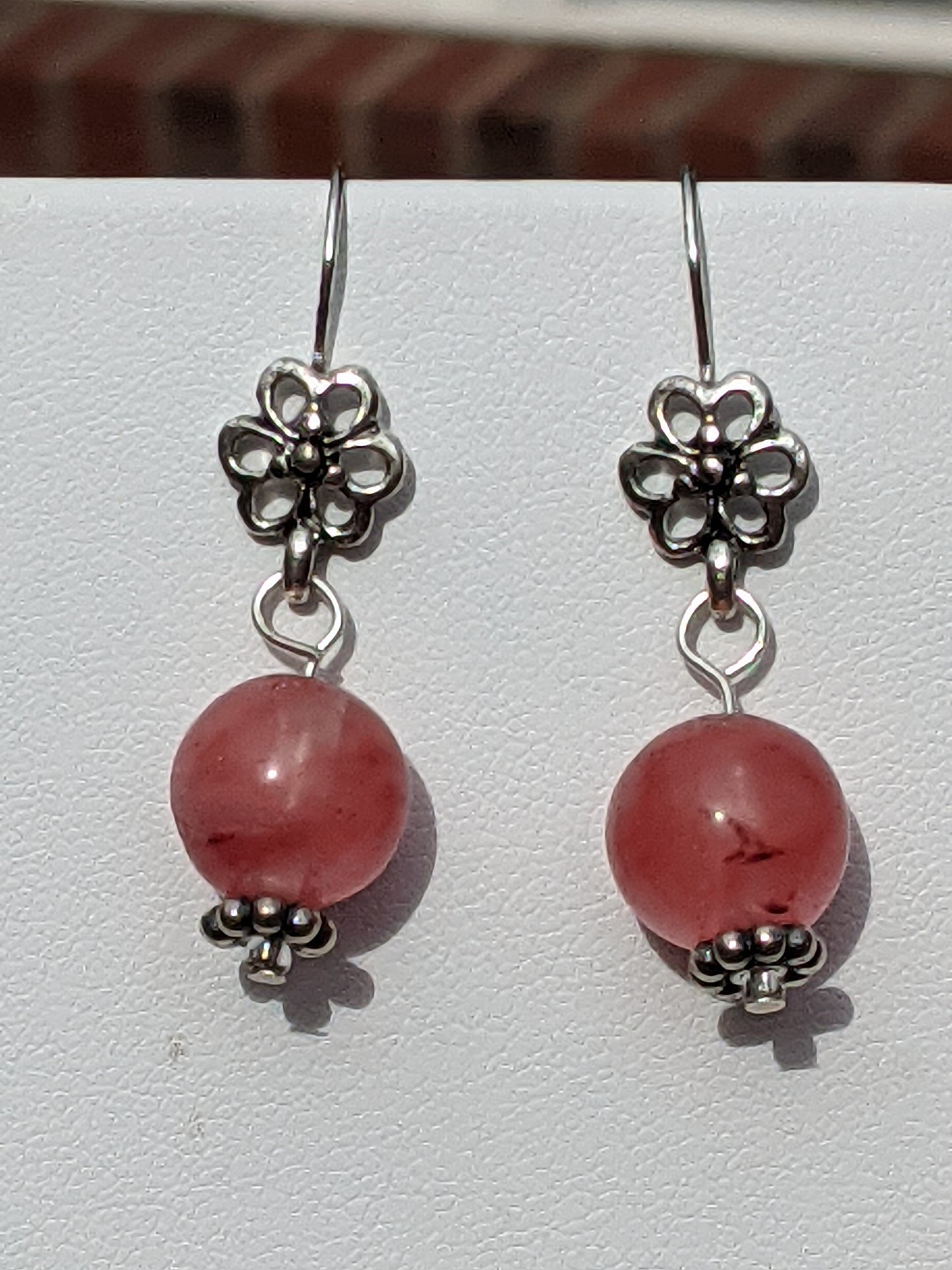 Strawberry Quartz Earrings on Flower Hook