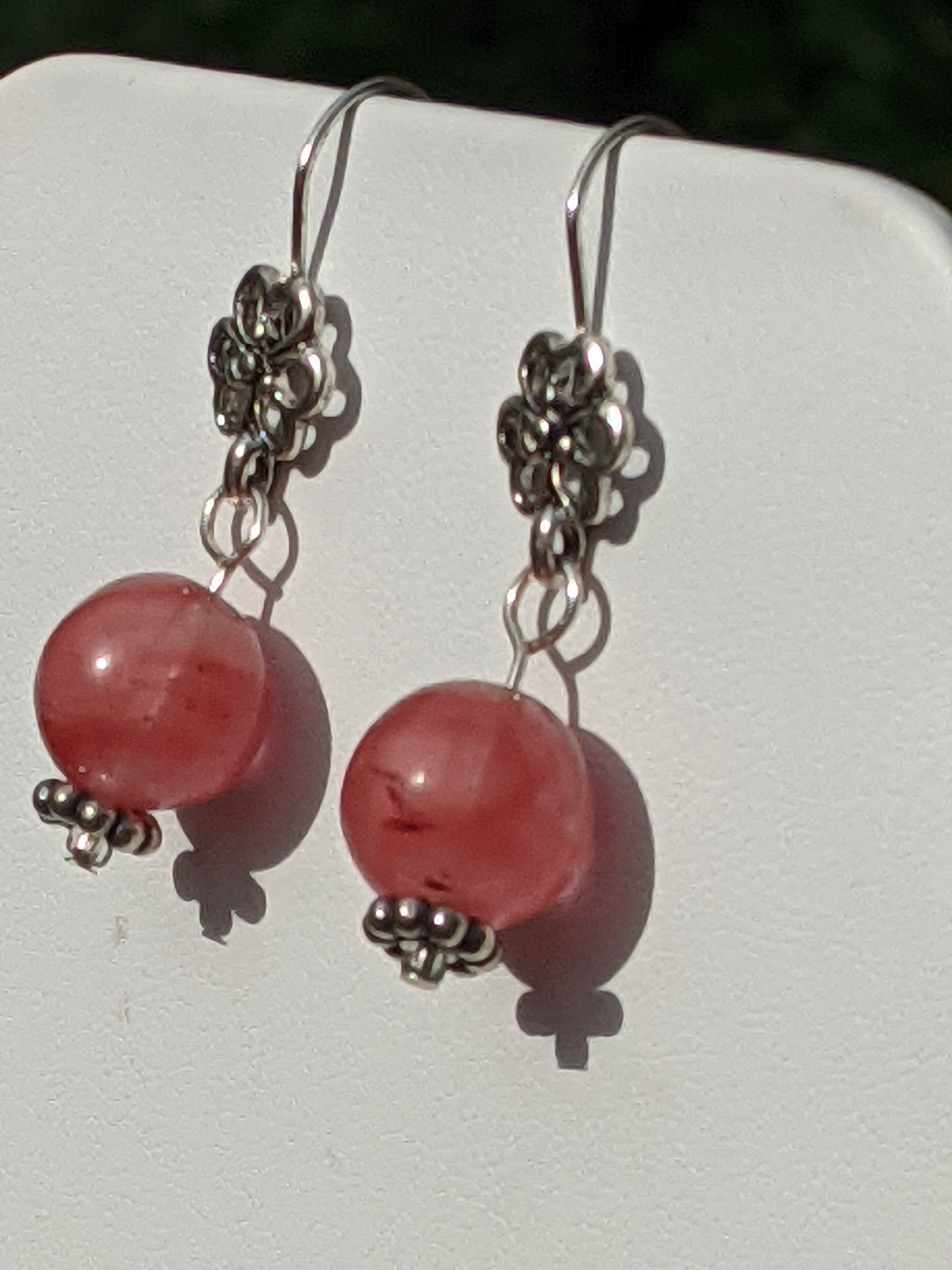 Strawberry Quartz Earrings on Flower Hook