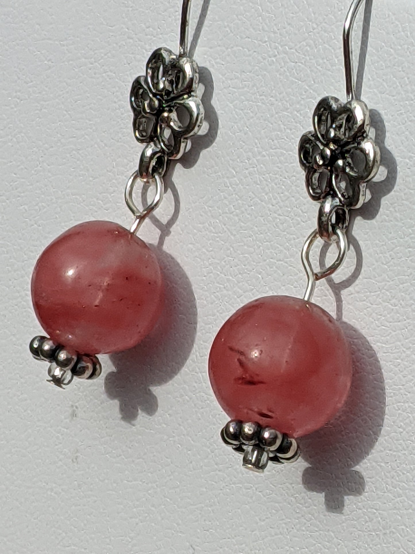 Strawberry Quartz Earrings on Flower Hook