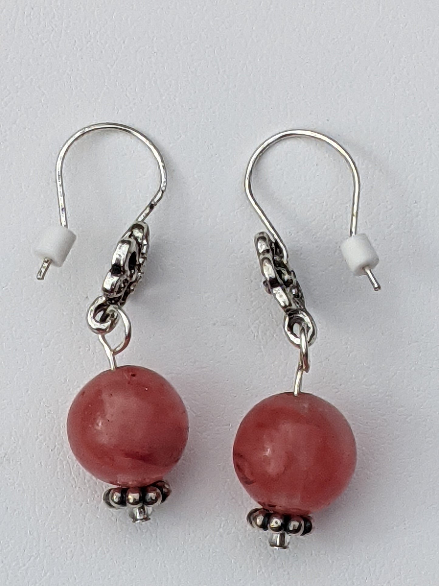 Strawberry Quartz Earrings on Flower Hook