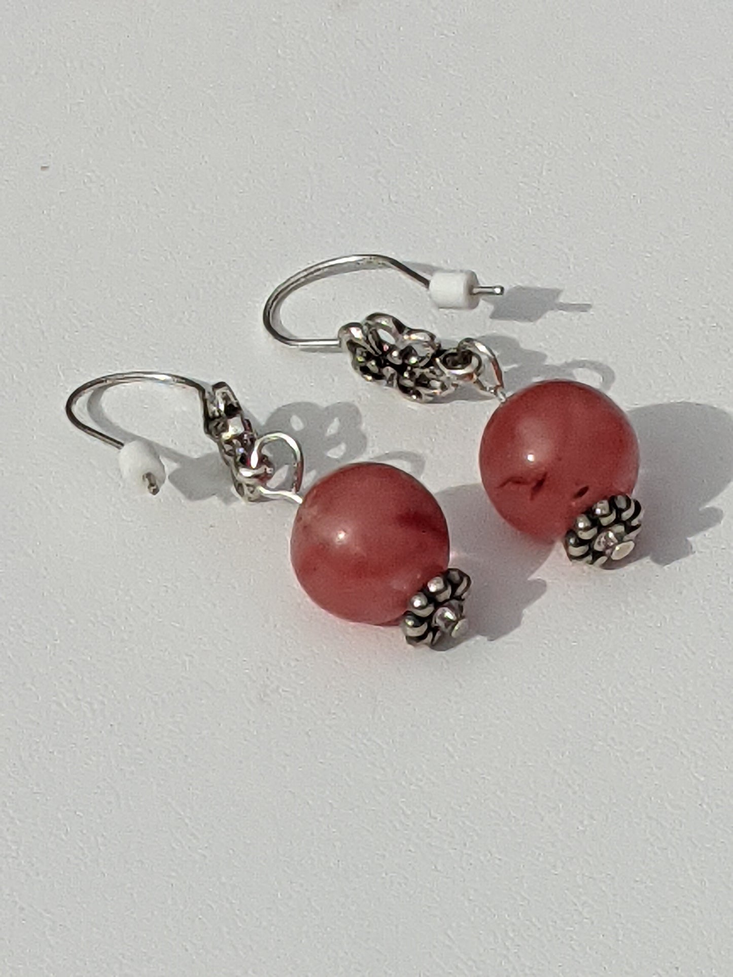 Strawberry Quartz Earrings on Flower Hook