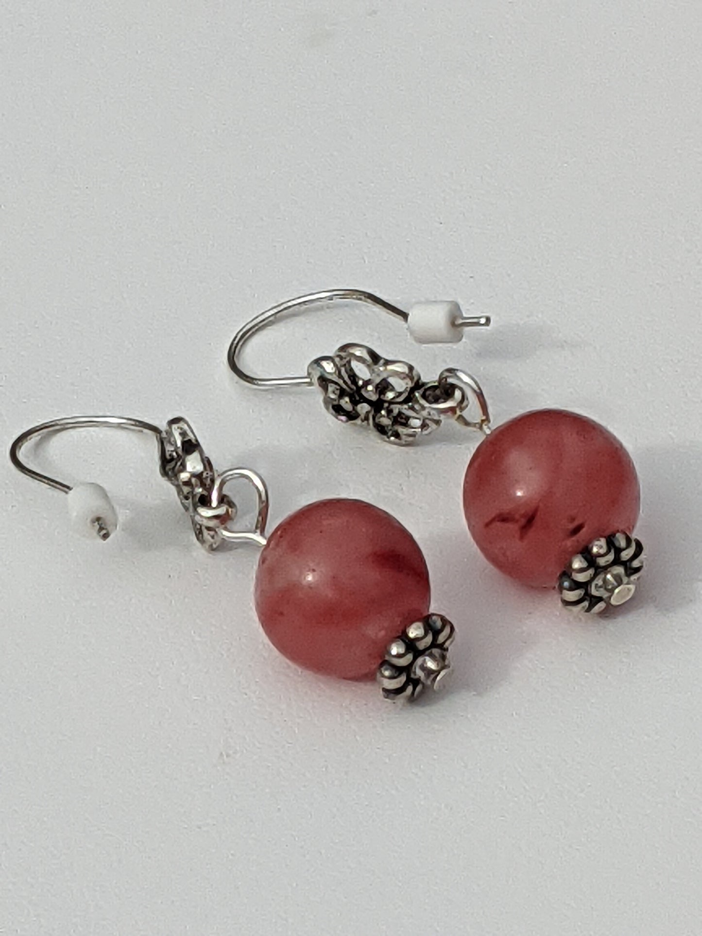 Strawberry Quartz Earrings on Flower Hook