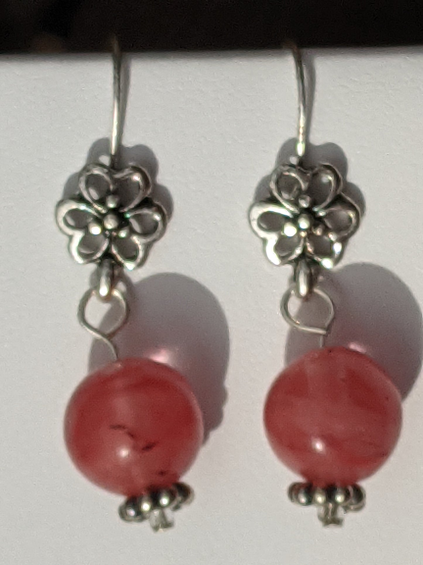 Strawberry Quartz Earrings on Flower Hook