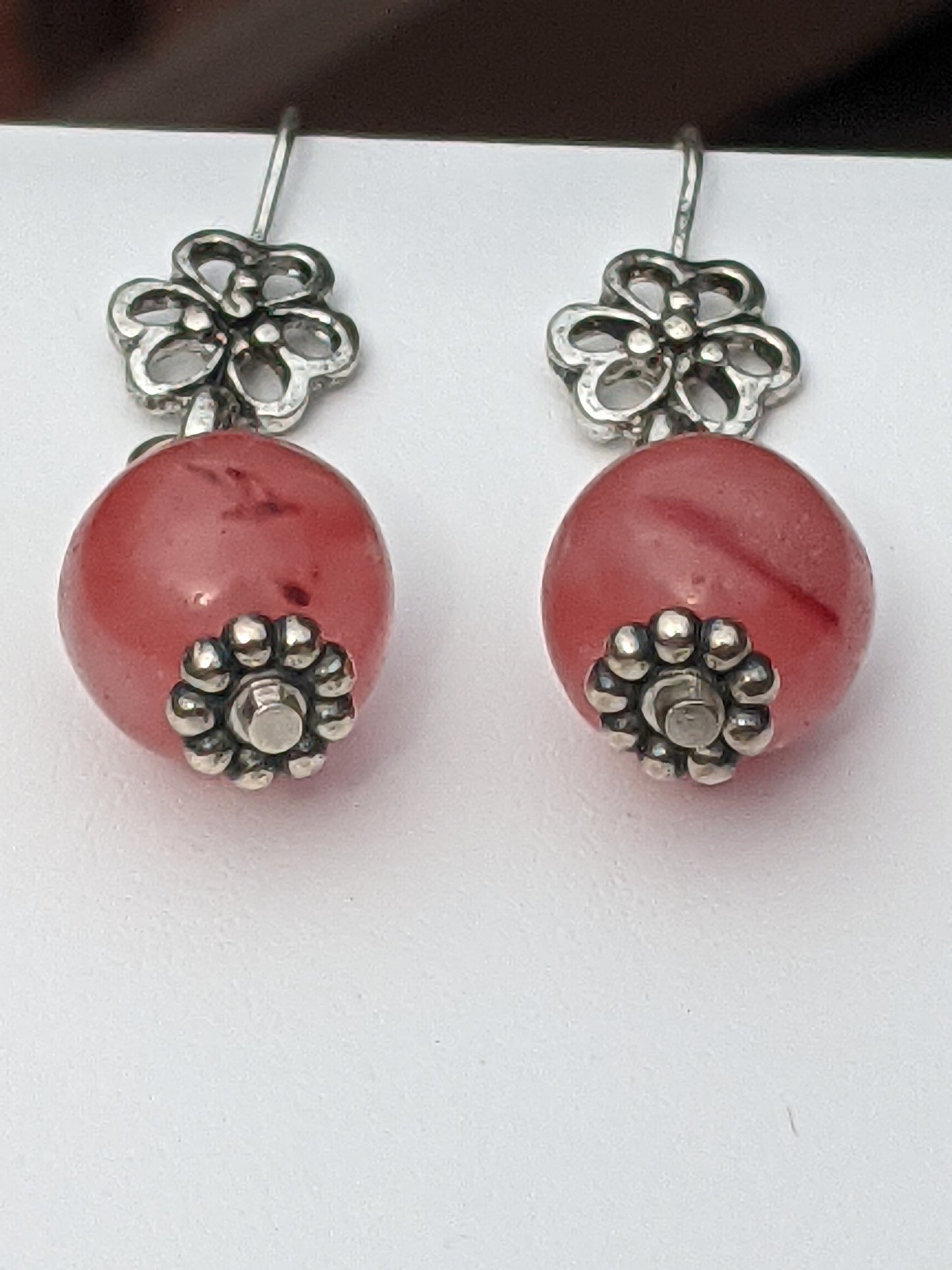 Strawberry Quartz Earrings on Flower Hook