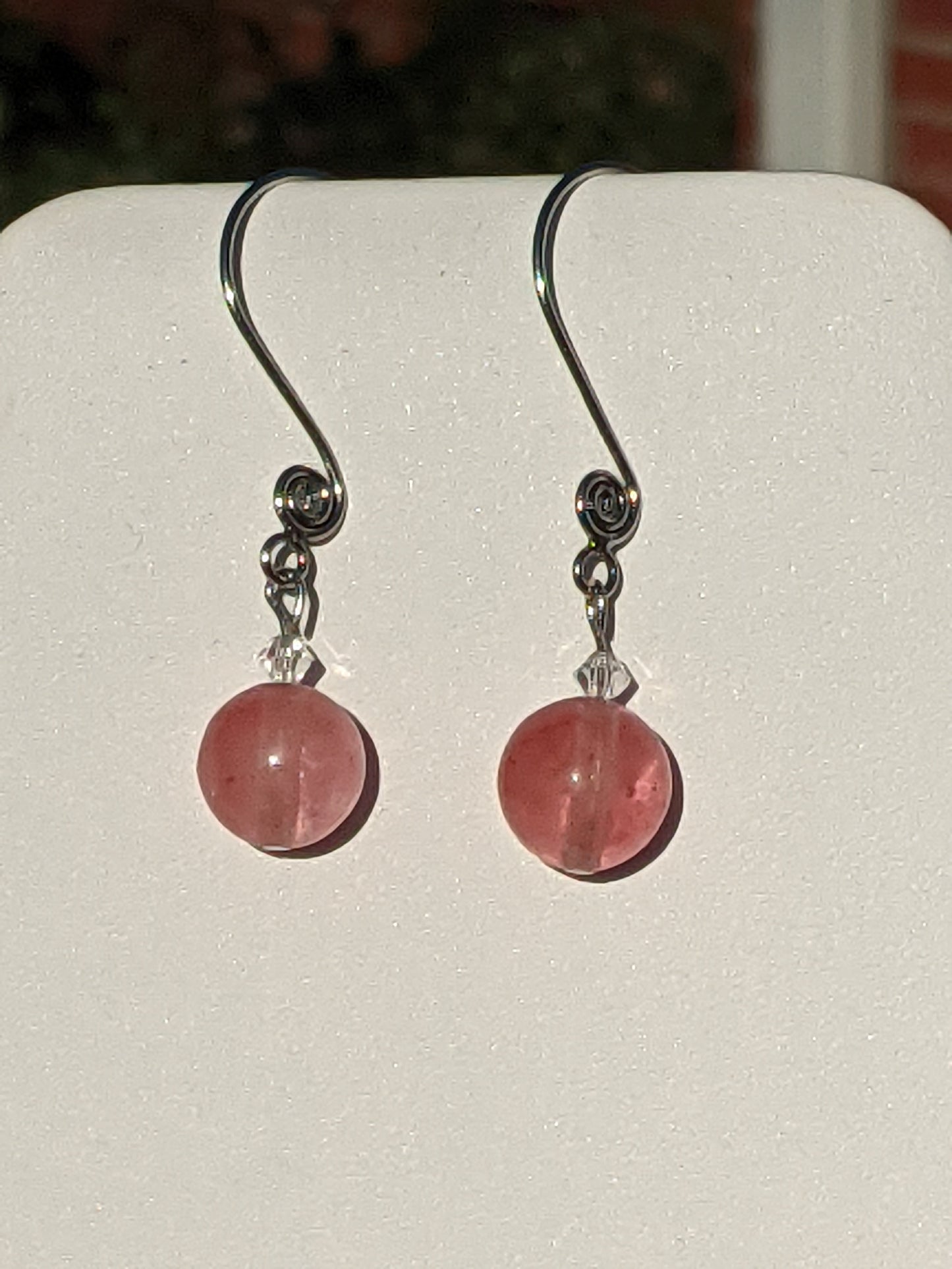 Strawberry Quartz Earrings on Shephard's Hook