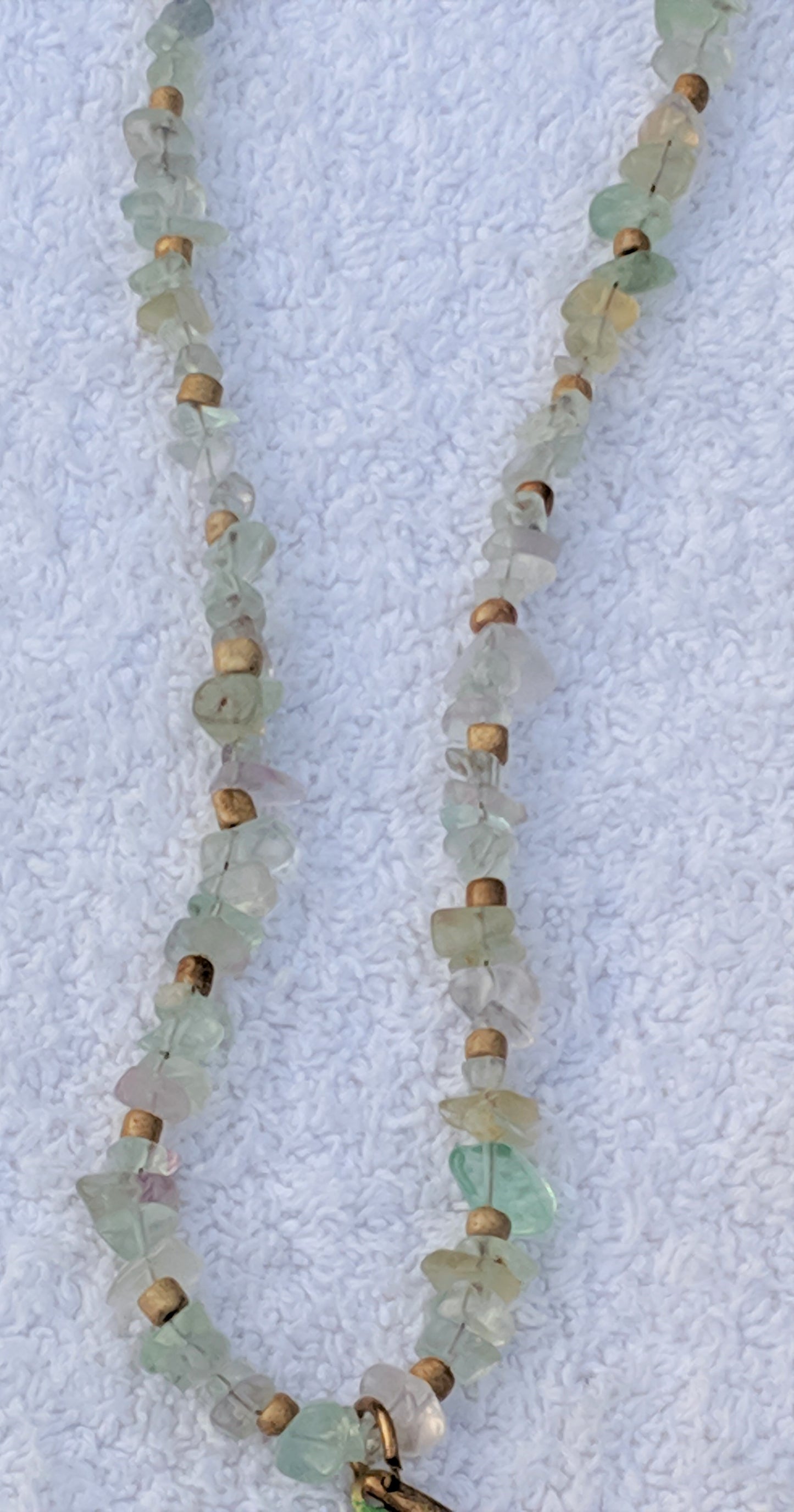 Brass Swallow and Fluorite Beaded Necklace