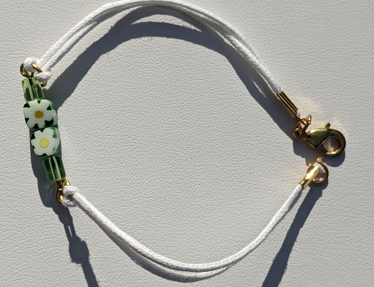Long Millefiori White Cord Bracelet