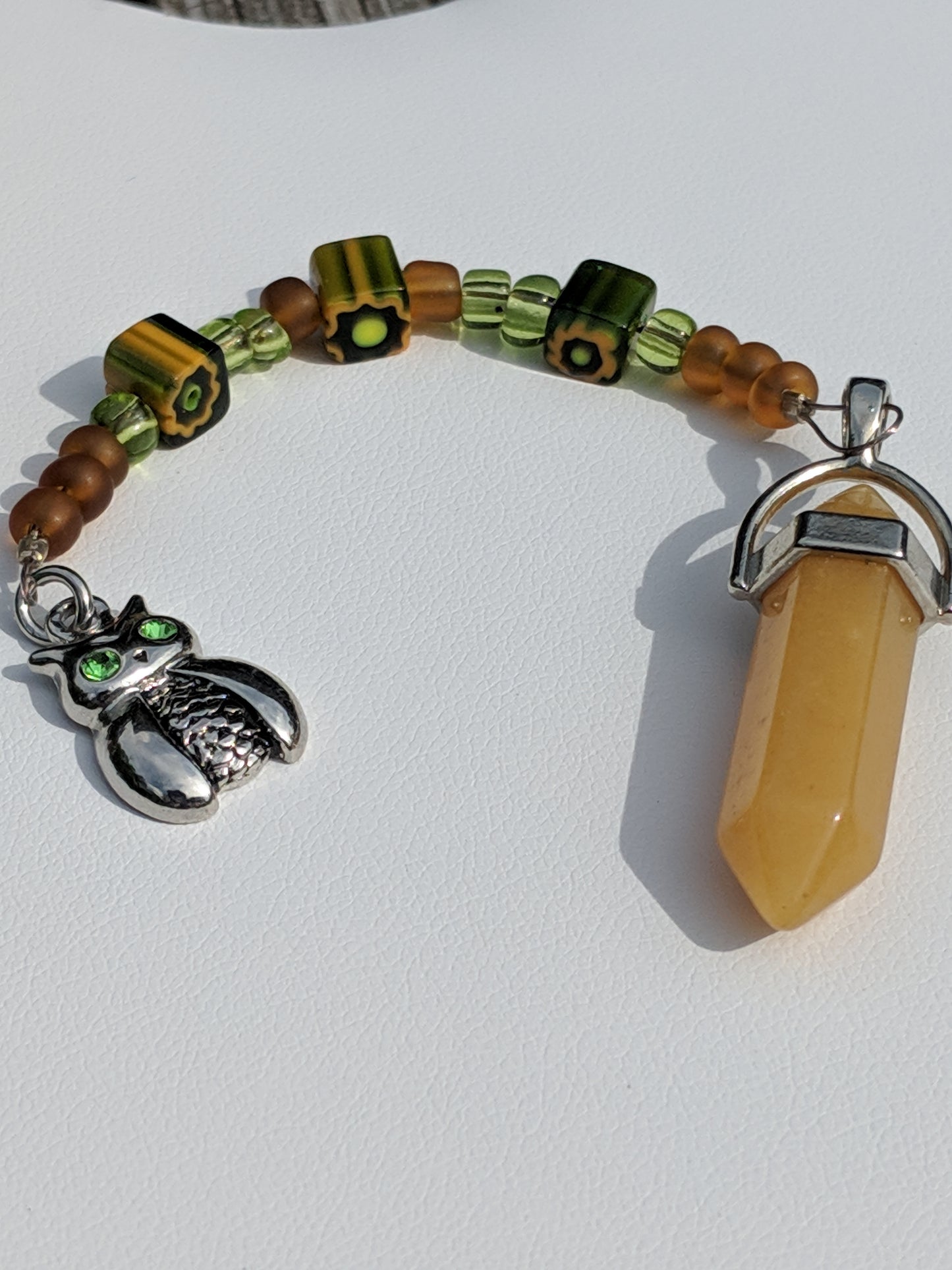 Owl Spirit Yellow Quartz Pendulum (Reiki blessed)